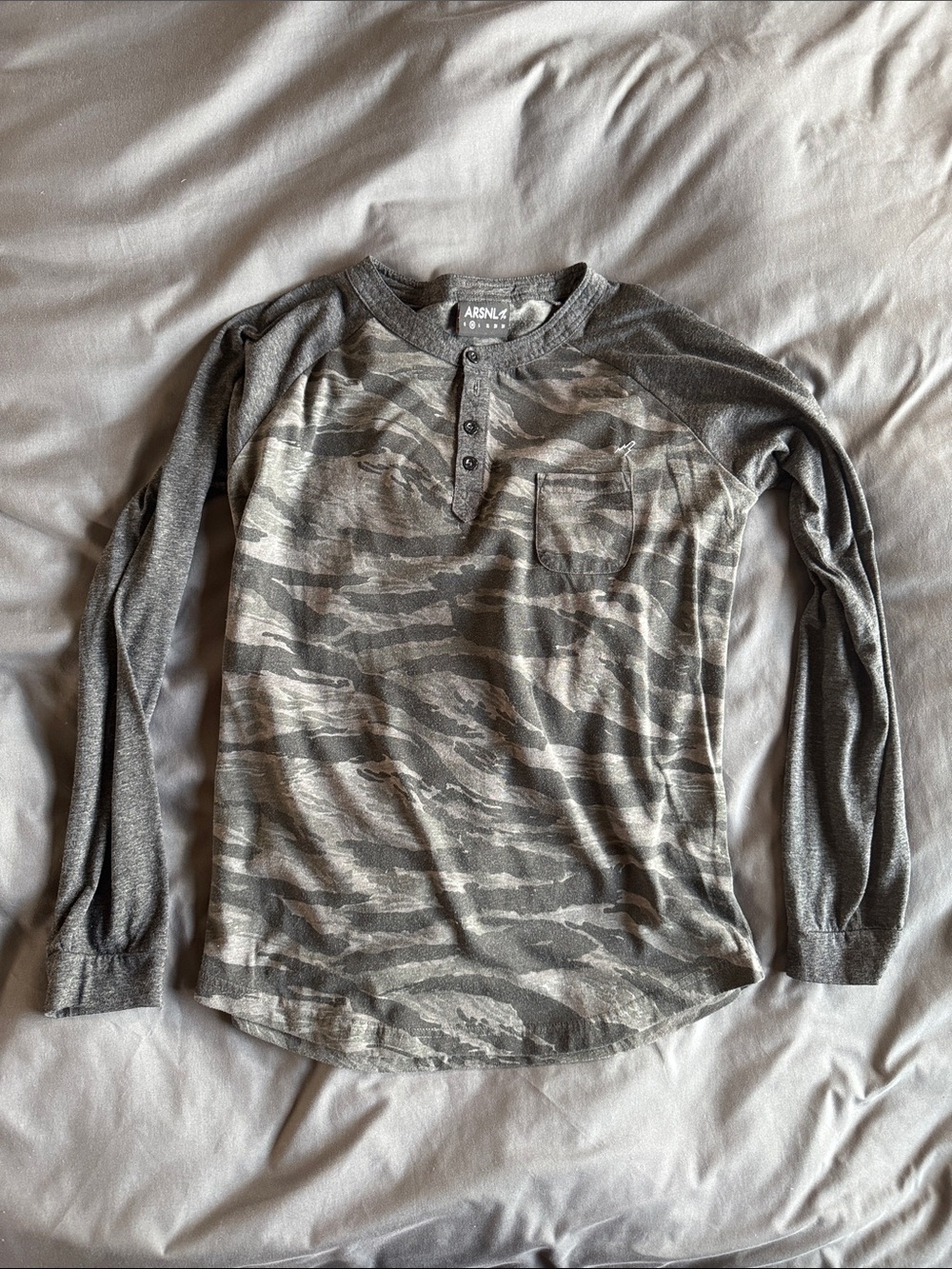 Long Sleeve Henley Shirt - Gray Camo